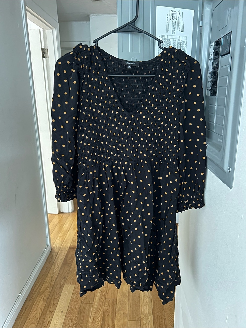 Madewell Smocked V-Neck Polka Dot Dress